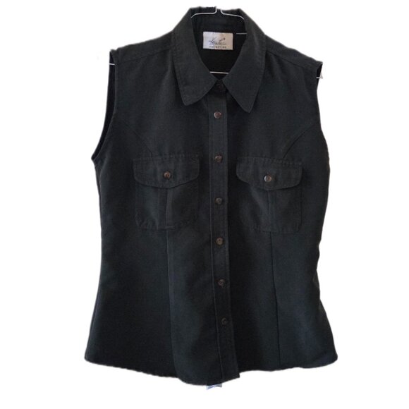 Kathie Lee Collection Olive Green Button Down Sleeveless Top with Pockets - Picture 1 of 3